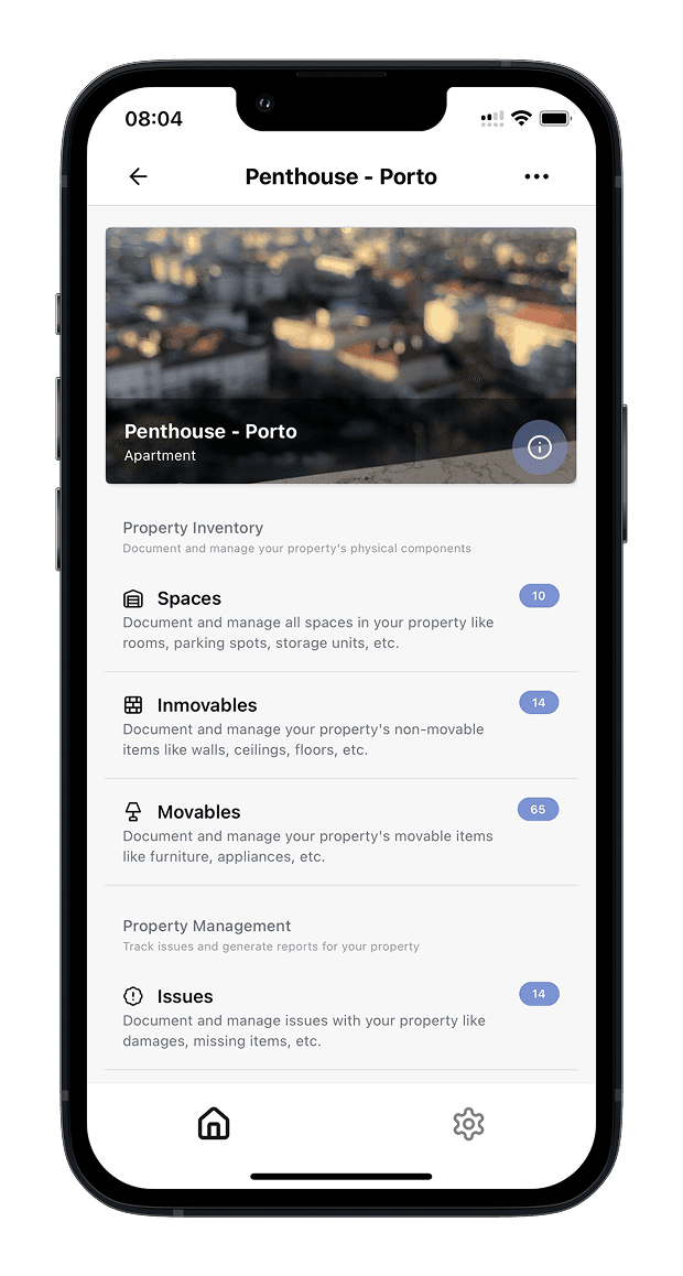 Property tracking screen
