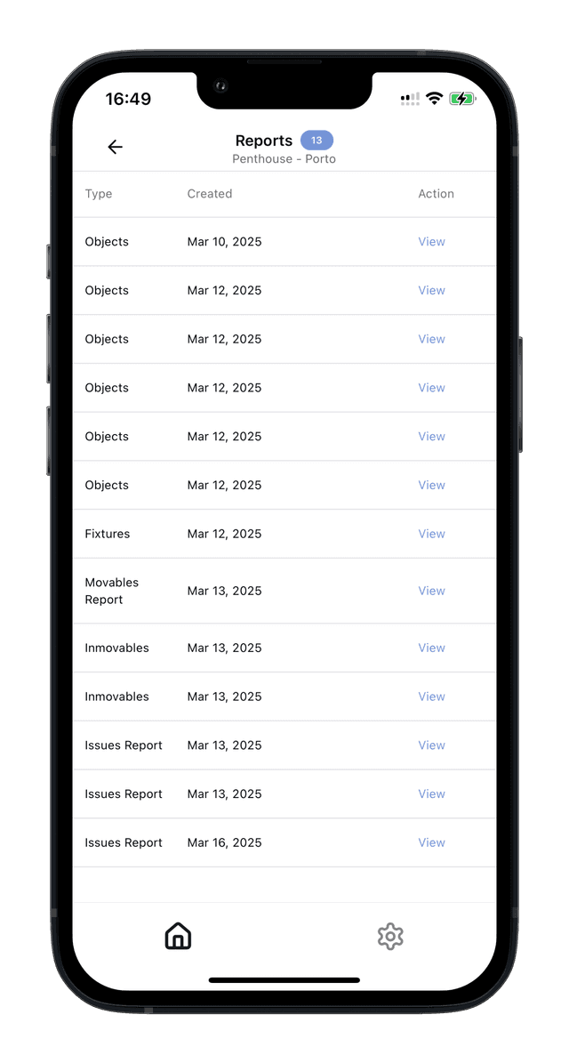 Reports screen